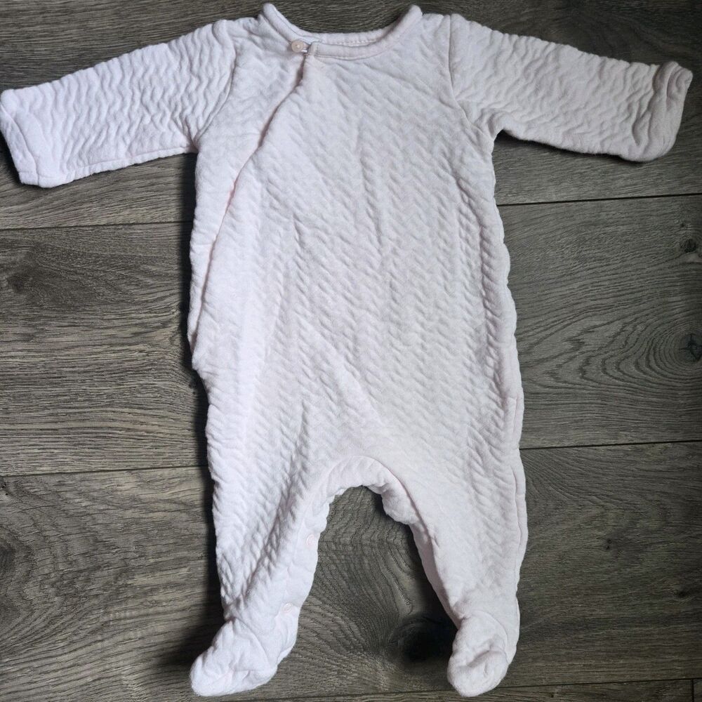 Babidu Baby Girl Light Pink Textured Quilted Footed Sleeper Romper 6 Months 6M